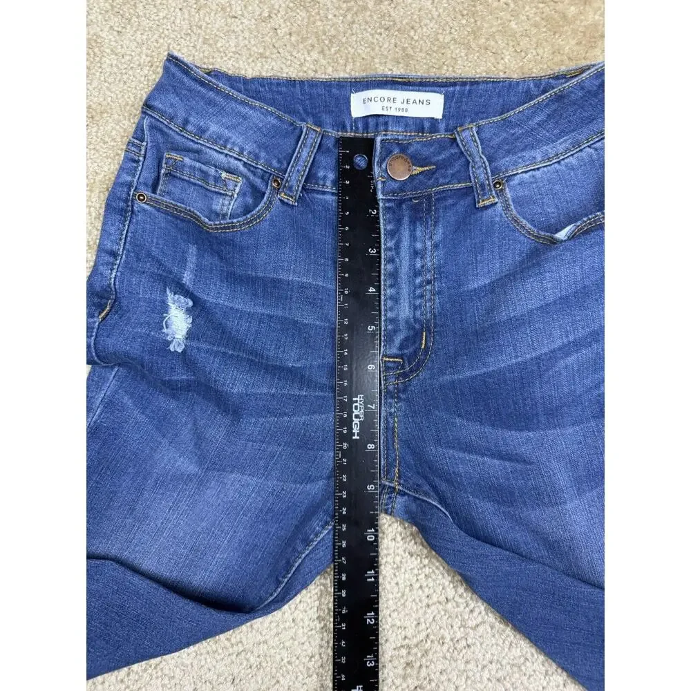 Encore Jeans Skinny Distressed Dark Wash Size 3 Stretch Raw Hem A530 - Picture 8 of 11